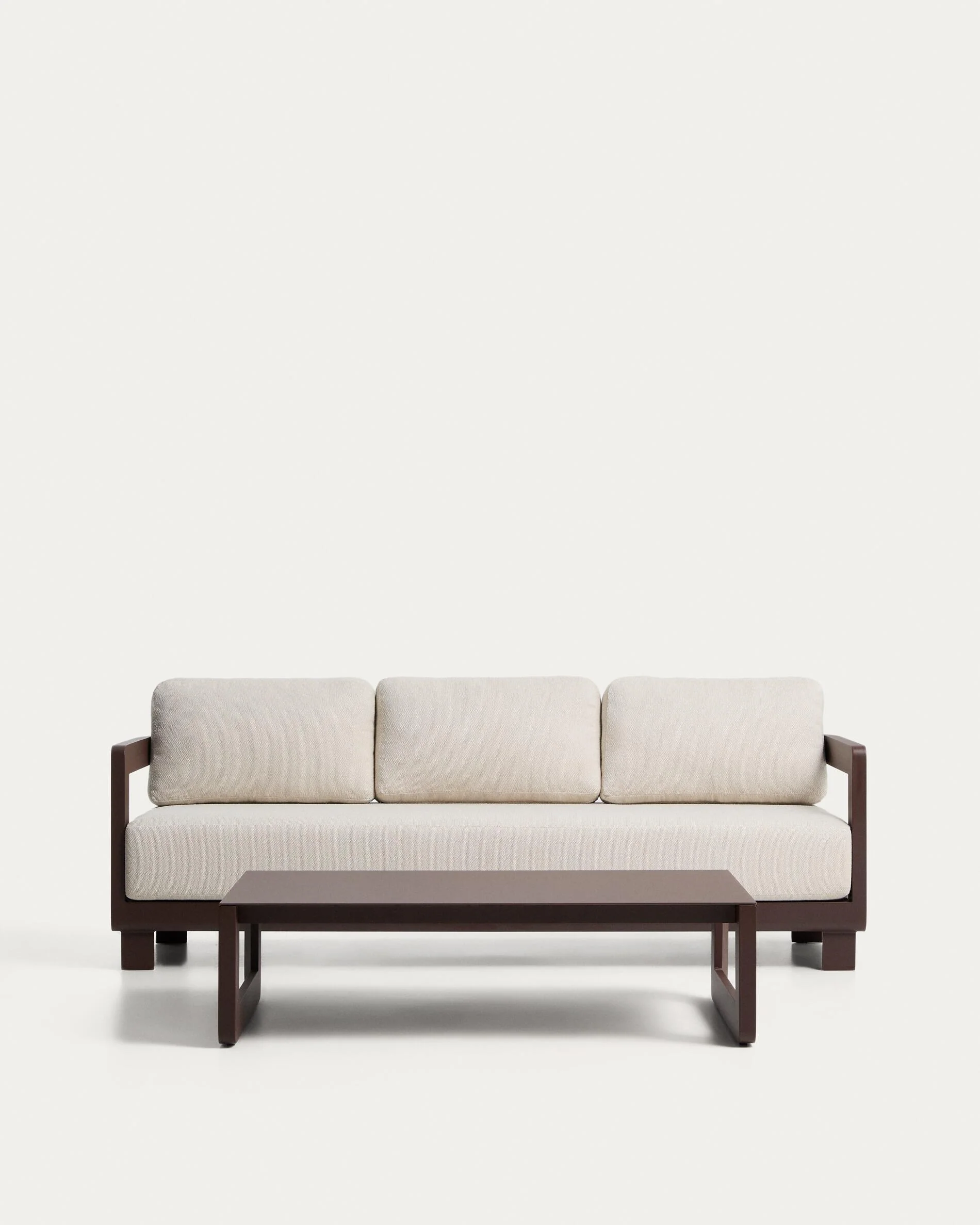 Nerano set with 3-seater sofa and coffee table in brown aluminium