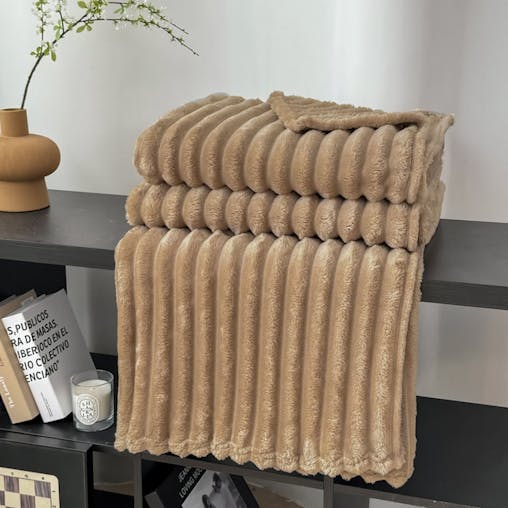 SOGA 2x 200x230cm Warm & Cozy Flannel Polyester Throw Blanket Light Brown