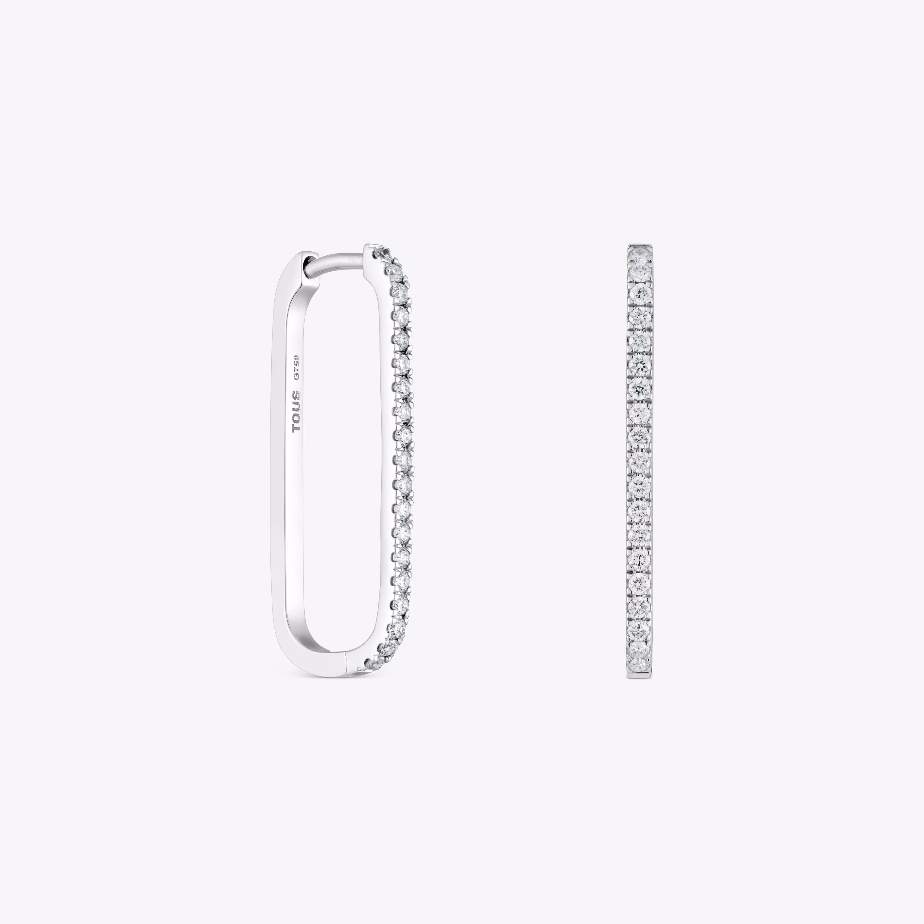 Pendientes aro largos oval de oro blanco con diamantes Les Classiques
