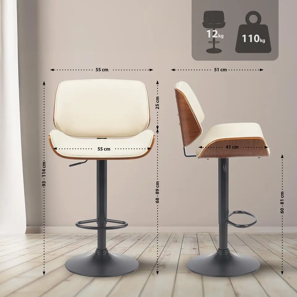 CLP Barkruk Beverley zwart Frame - Metaal - walnoot/creme