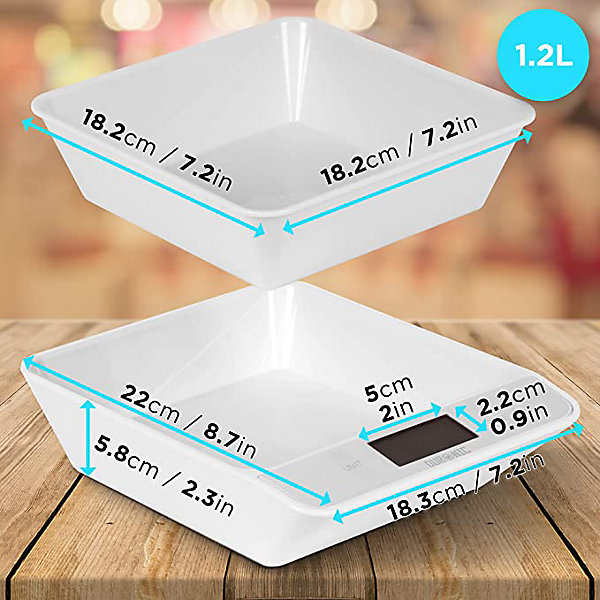 KS100 WH Balance de cuisine Capacité 5 kg Affichage numérique Ajout de poids Précision 1 g Bol 1,2L 4 capteurs précis Duronic