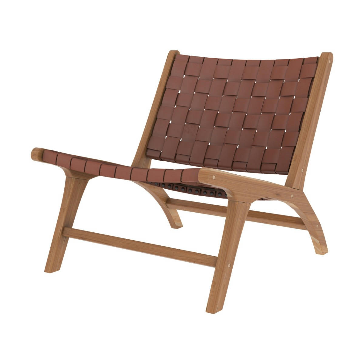 KUNA - Fauteuil en teck et cuir tressé marron