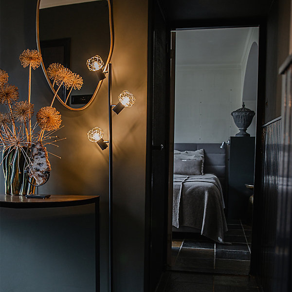 Lampadaire design noir avec or 3 lumières orientables - Mesh