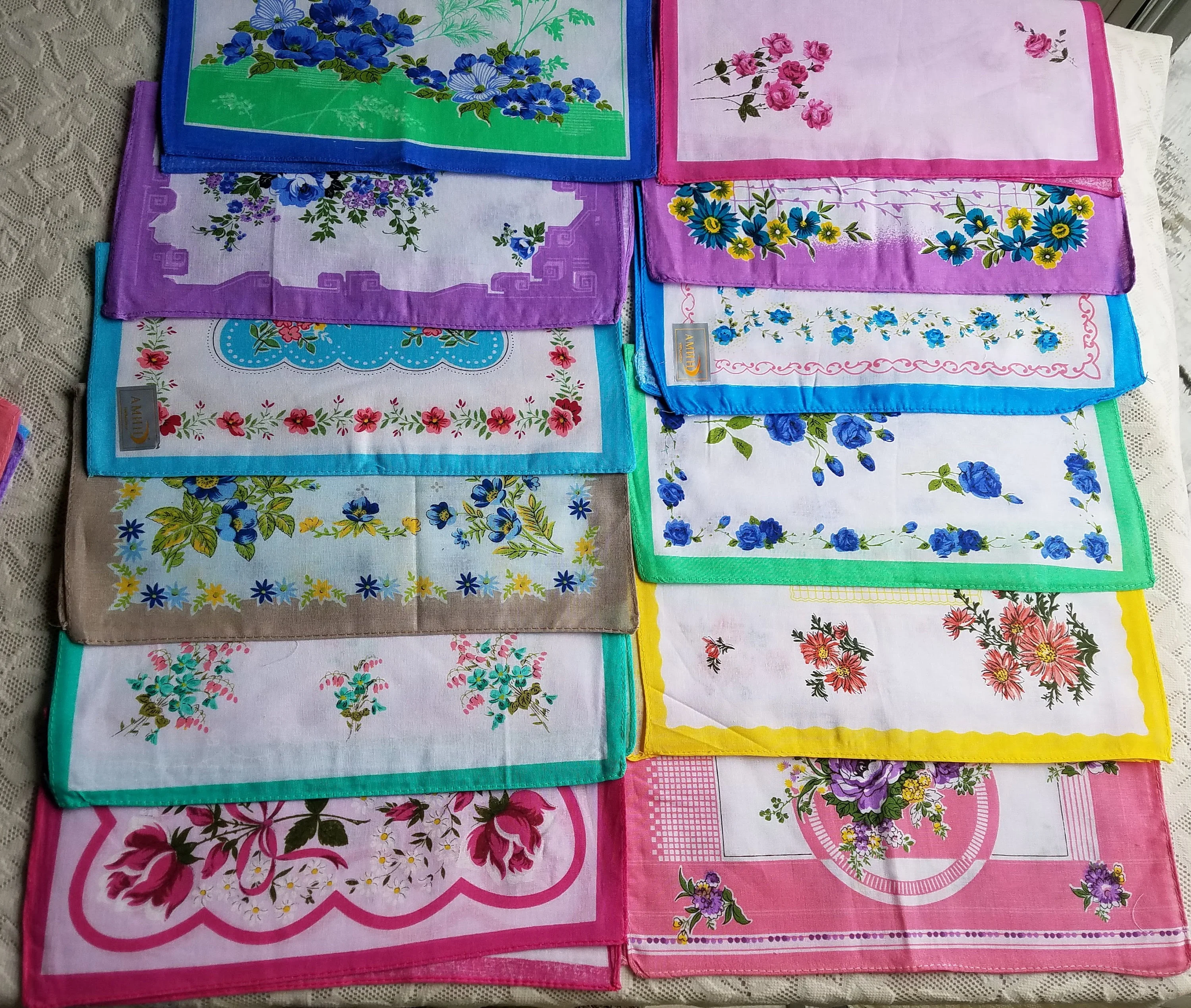 30 Floral Cotton Handkerchiefs: Vintage Style Hankies, Mixed Colors