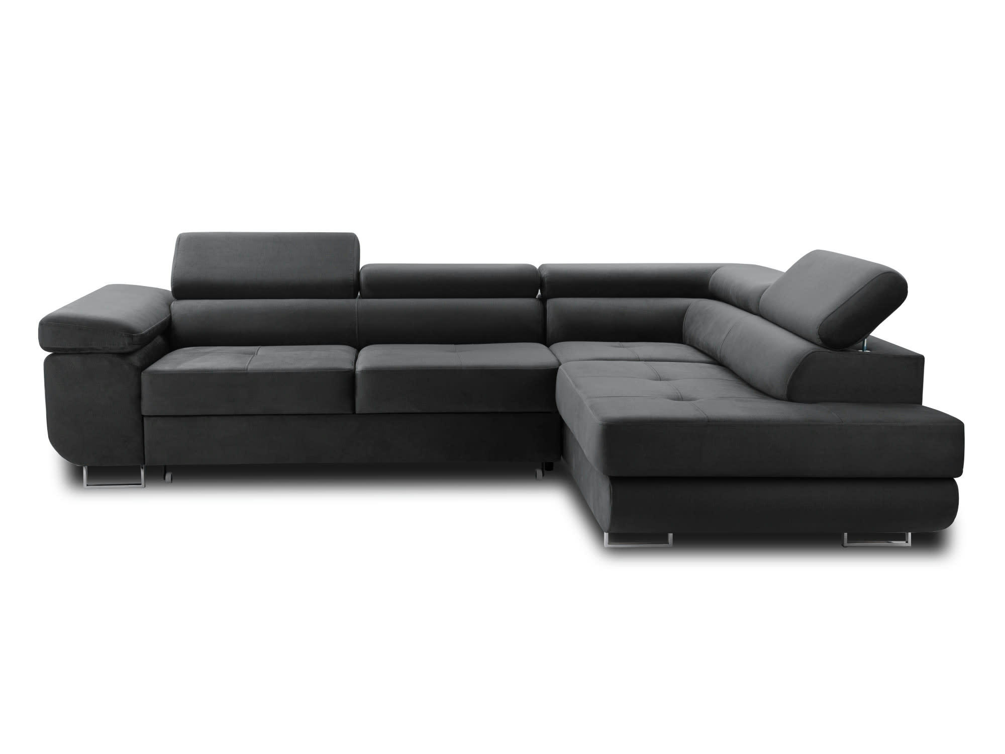 PABLO - Canapé d'angle droit convertible 5 places en velours gris foncé