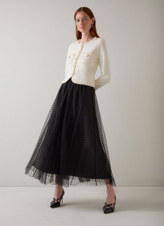 Odette Black Flock Spot Mesh Full Skirt