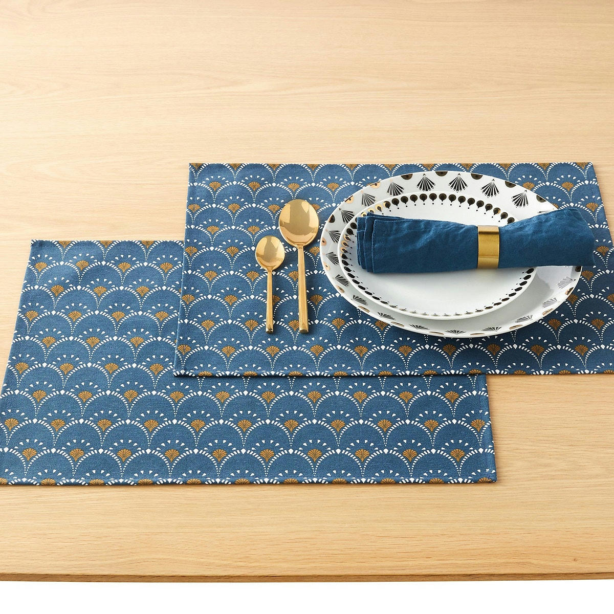 Lot de 2 sets de table imprimés anti-taches Mina