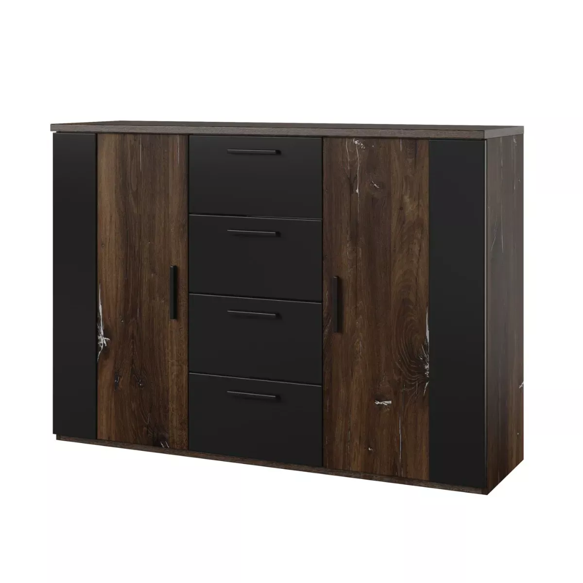 Komoda SIGMA 2D4S 132cm dąb flagstaff srebrny/czarny mat z s