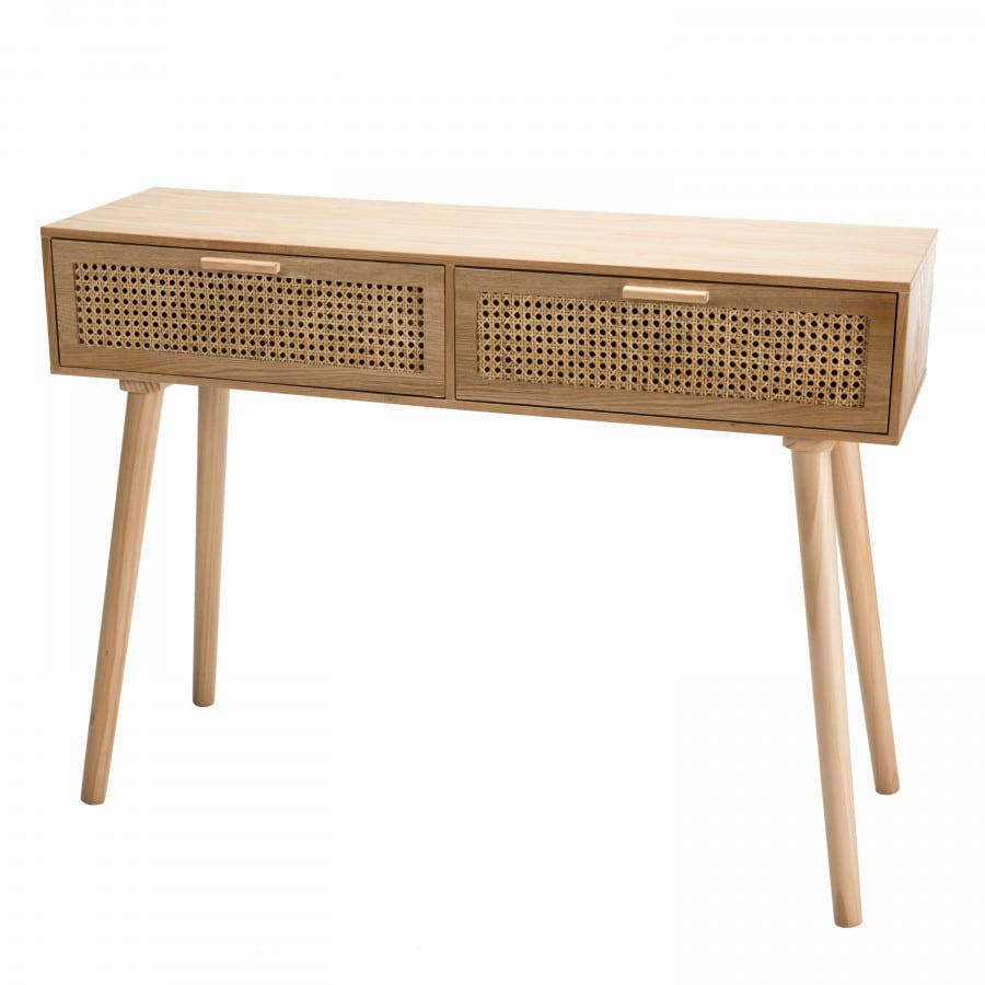 ROMEO - Console en pin couleur naturelle 2 tiroirs cannage