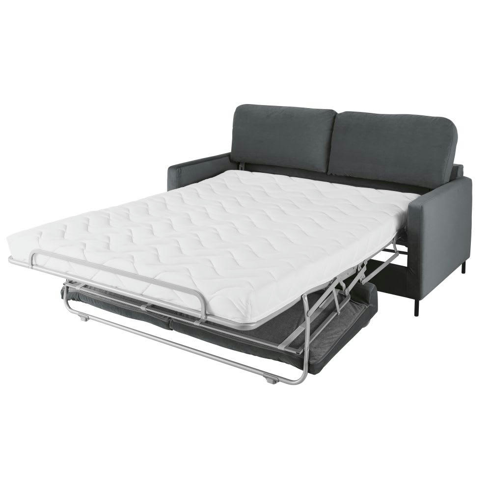 Julian - Canapé convertible 2/3 places en velours gris anthracite, matelas 14 cm