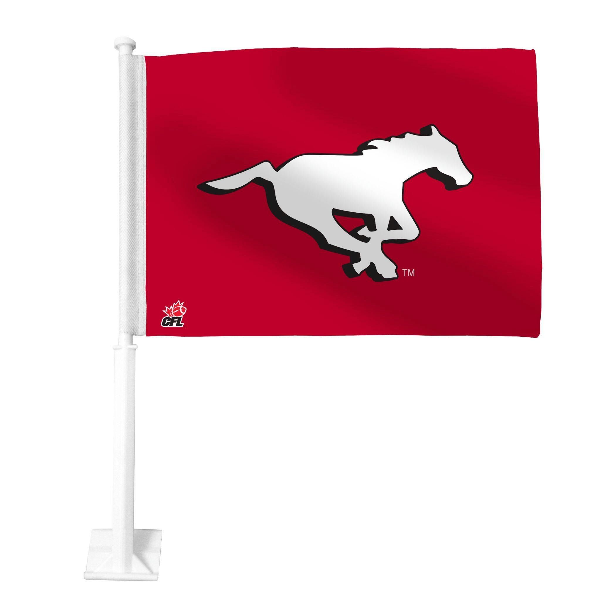 Calgary Stampeders Car Flag w/ 19-in Mounting Pole For CFL Football Fans/Collectors, Red