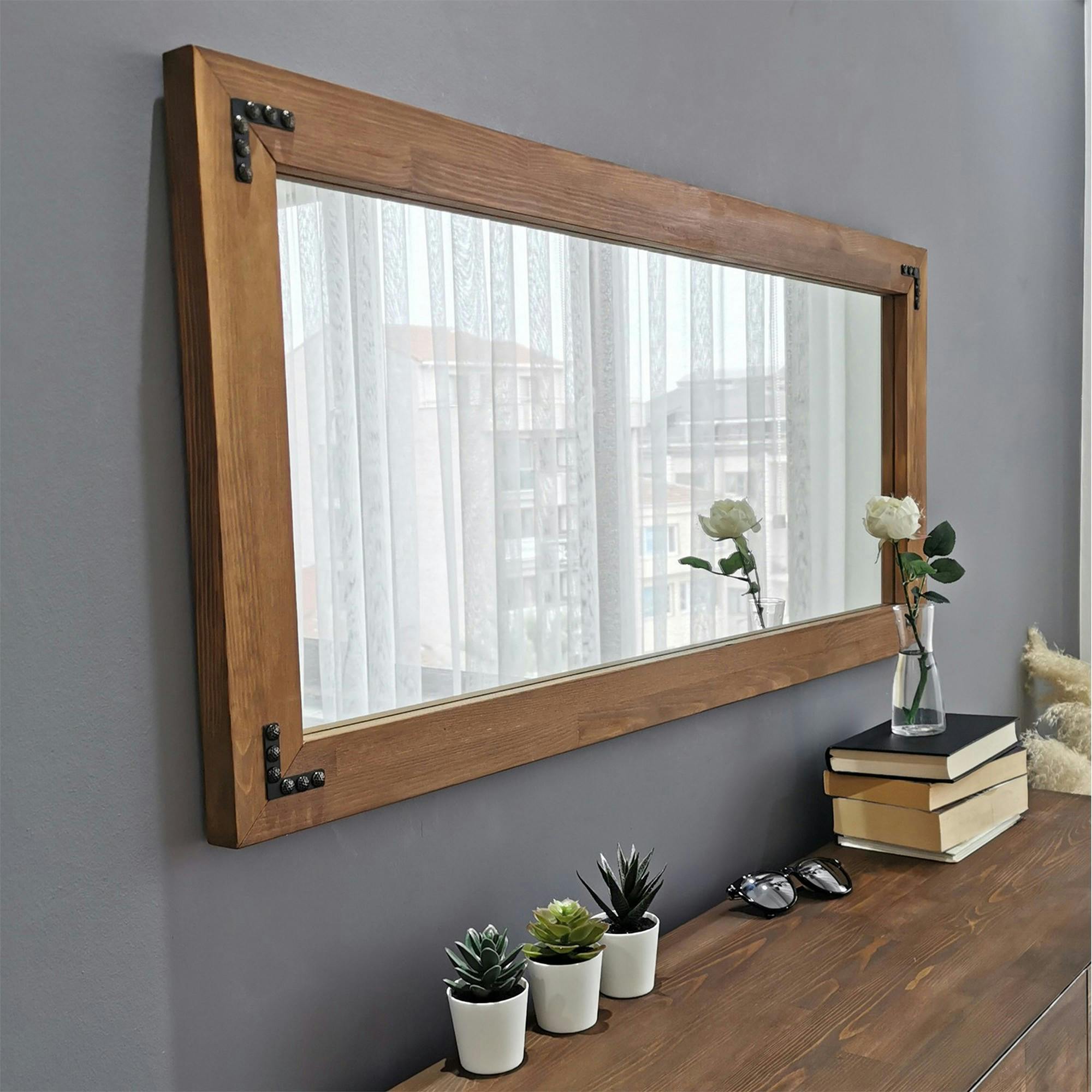 Miroir mural en bois brun - format horizontal HILO