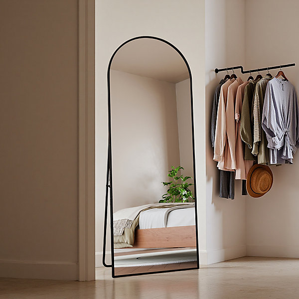 Miroir complet arqué162 x 53 cm, pleine longueur, monté au mur, miroir de sol, pour le salon dressing ou salle de bain, Noir