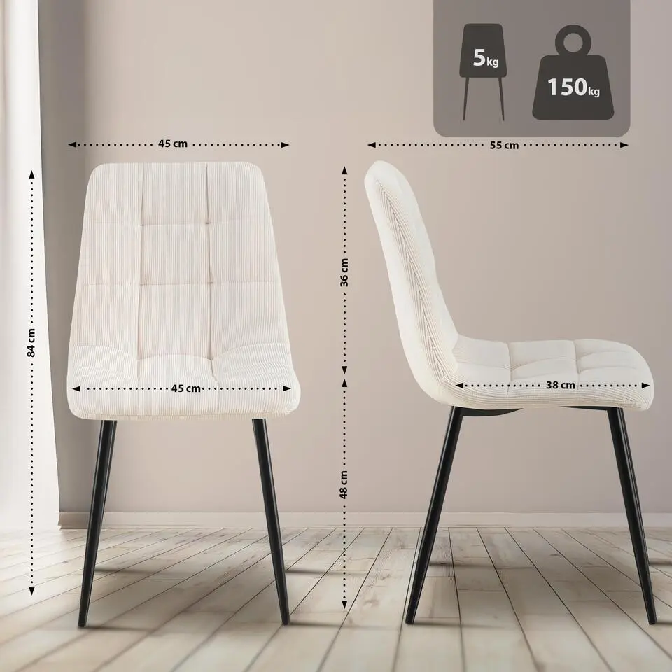 CLP Eetkamerstoel Antibes zwart Frame - Ribstof - creme