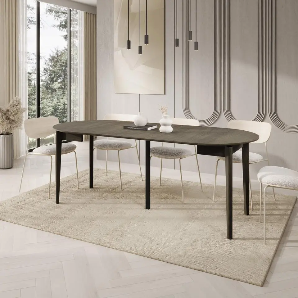 Meubella - Portino - Eetkamertafel - Donker eiken - 90-210x77x90 cm