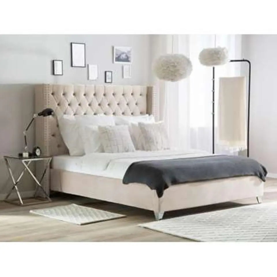 LUBBON - Tweepersoonsbed - Beige - 160 x 200 cm - Fluweel