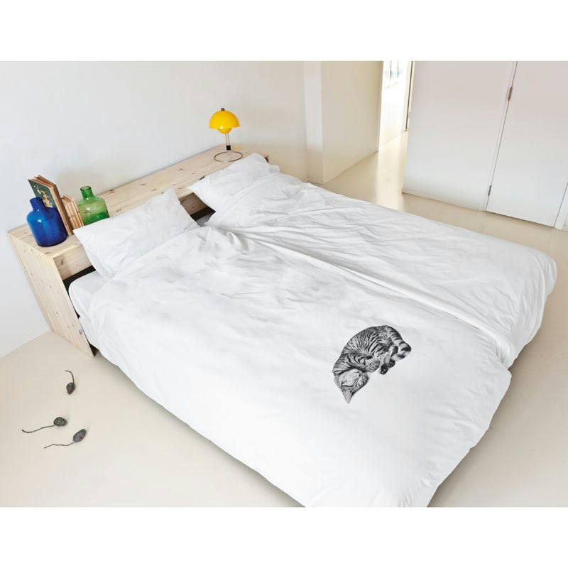 - Parure de lit chat coton blanc