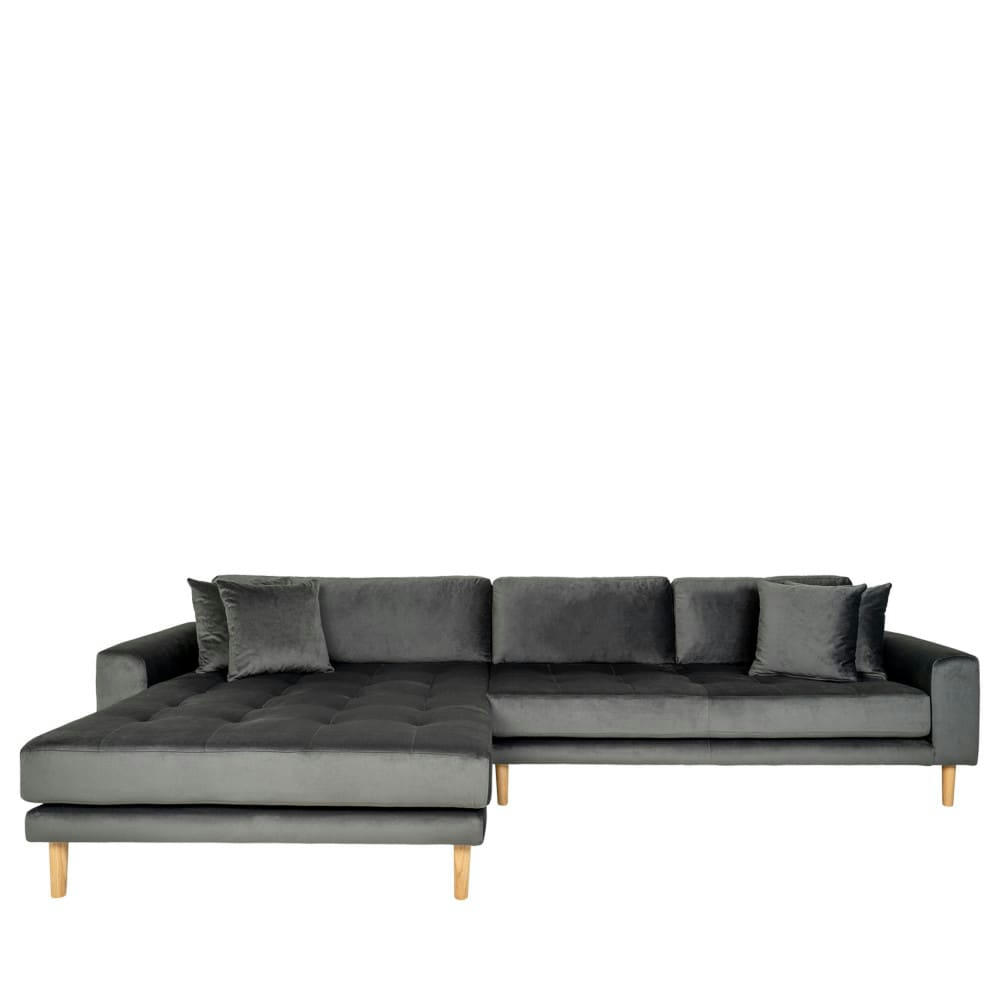 LIDO - Canapé d'angle gauche 4 places en velours gris