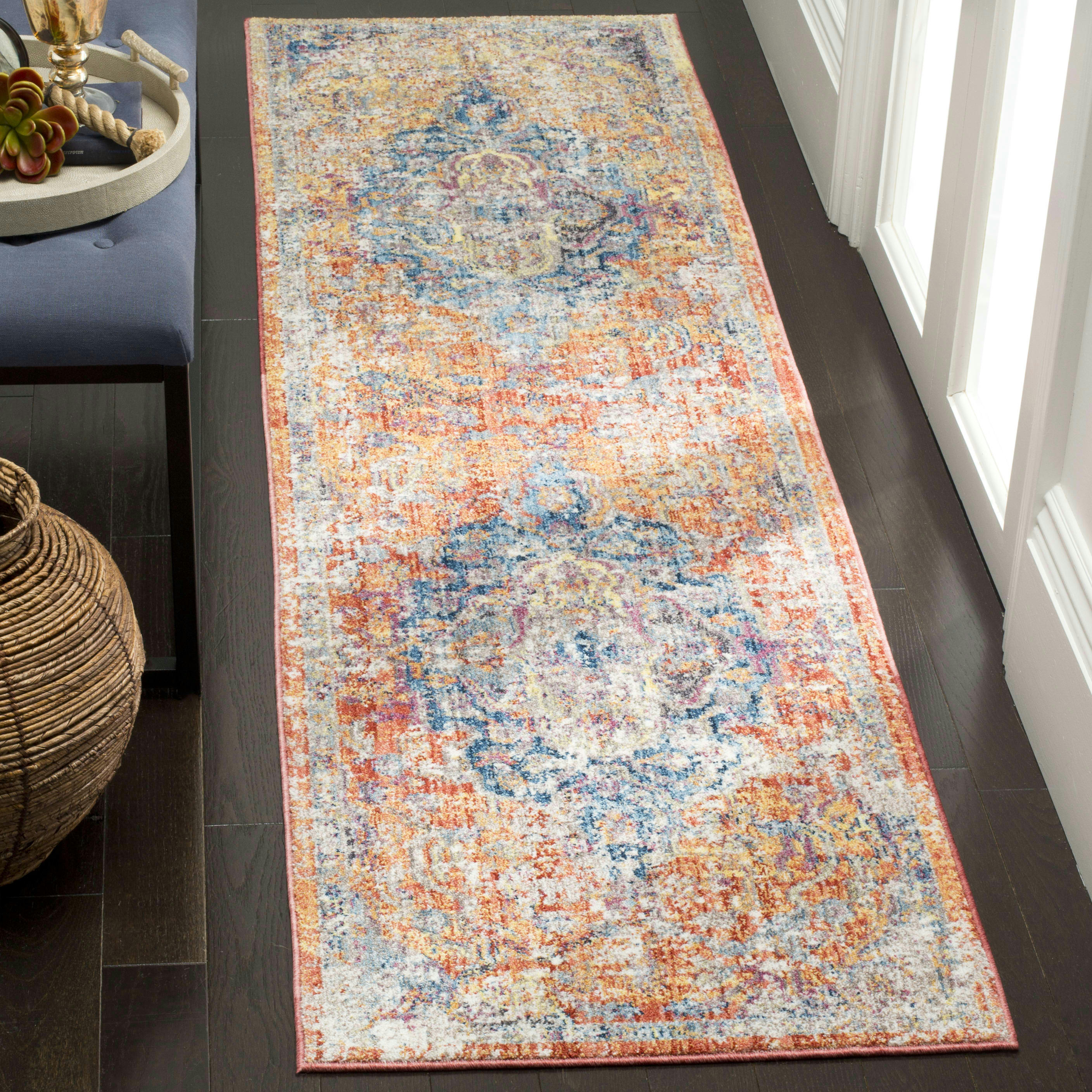 BRISTOL - Tapis de salon interieur en bleu & orange, 69 x 244 cm