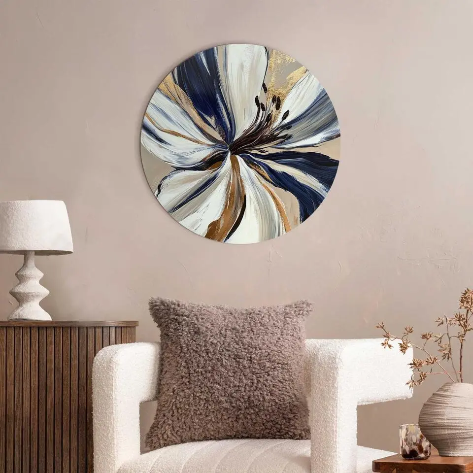 Glasschilderij Glamour bloem - &Oslash; 50 - Blauw