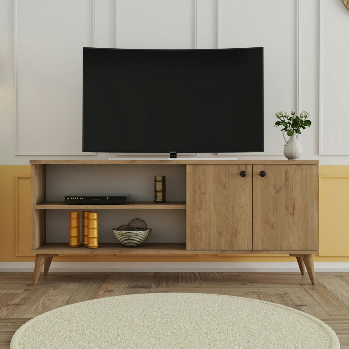 Meuble TV scandinave avec rangement fermé et 2 niches UMEA