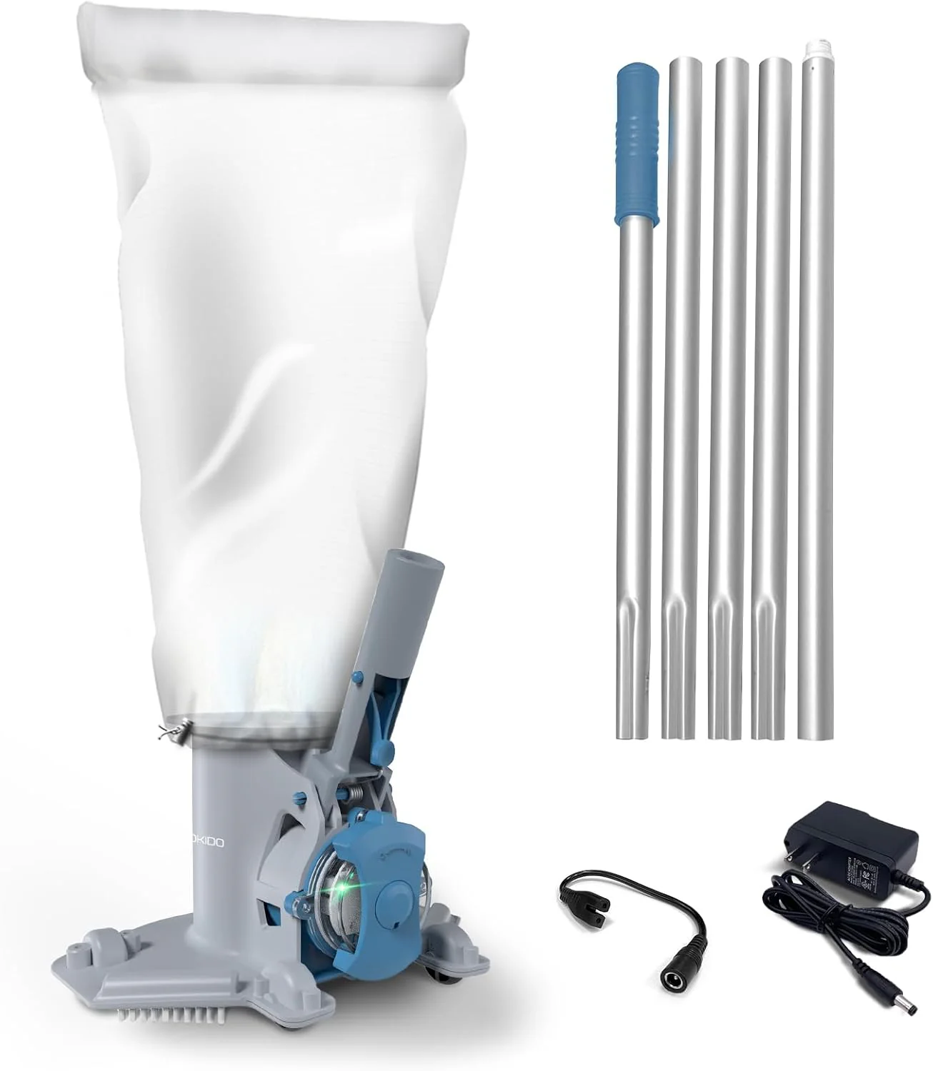 KOKIDO Rechargeable Cordless Pool Leaf Vacuum, 30GPM Strong Suction, 75 min Runtime, XL Heavy Duty Filter Bag, Leaves and Debris Removal, for Above Ground Pool and Inground Pools XV410