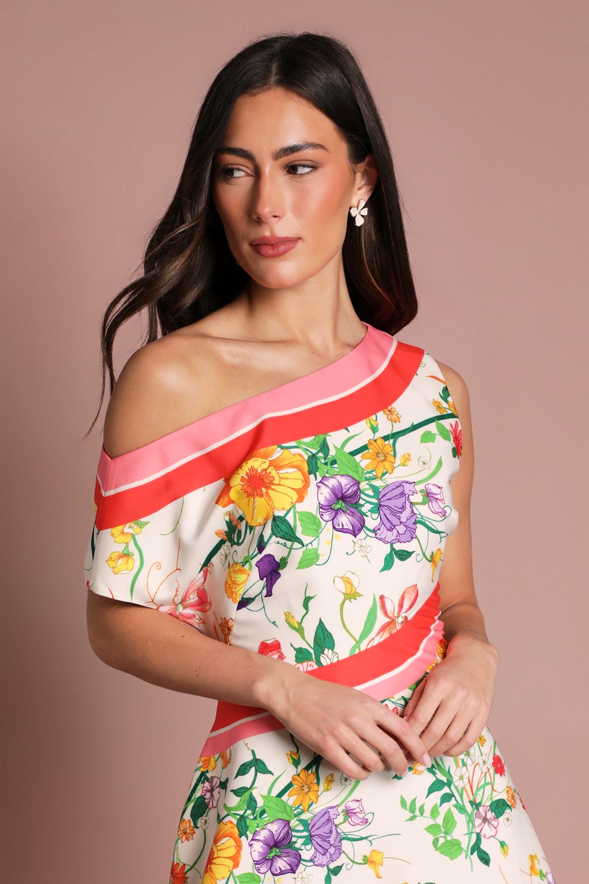 Coast Off The Shoulder Asymmetric Printed Satin Midi Dress