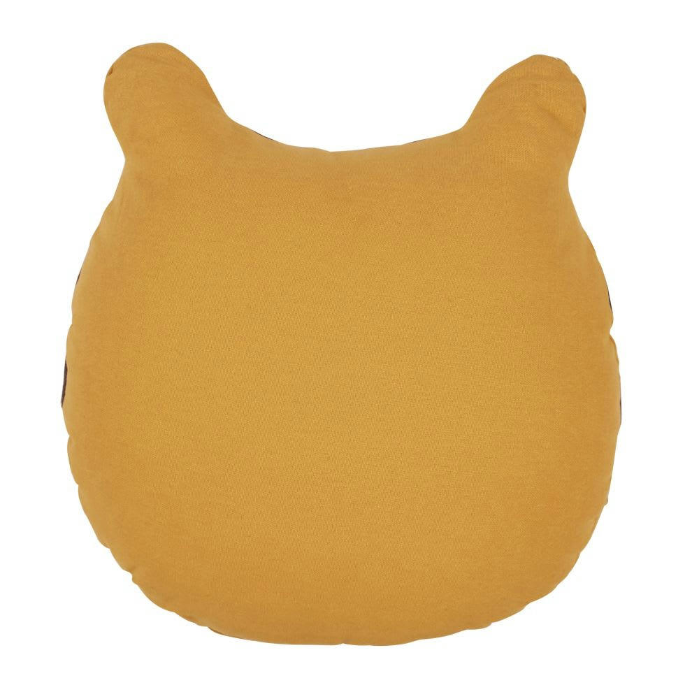 LEO - Coussin tigre en coton jaune moutarde, gris anthracite et marron 32x32