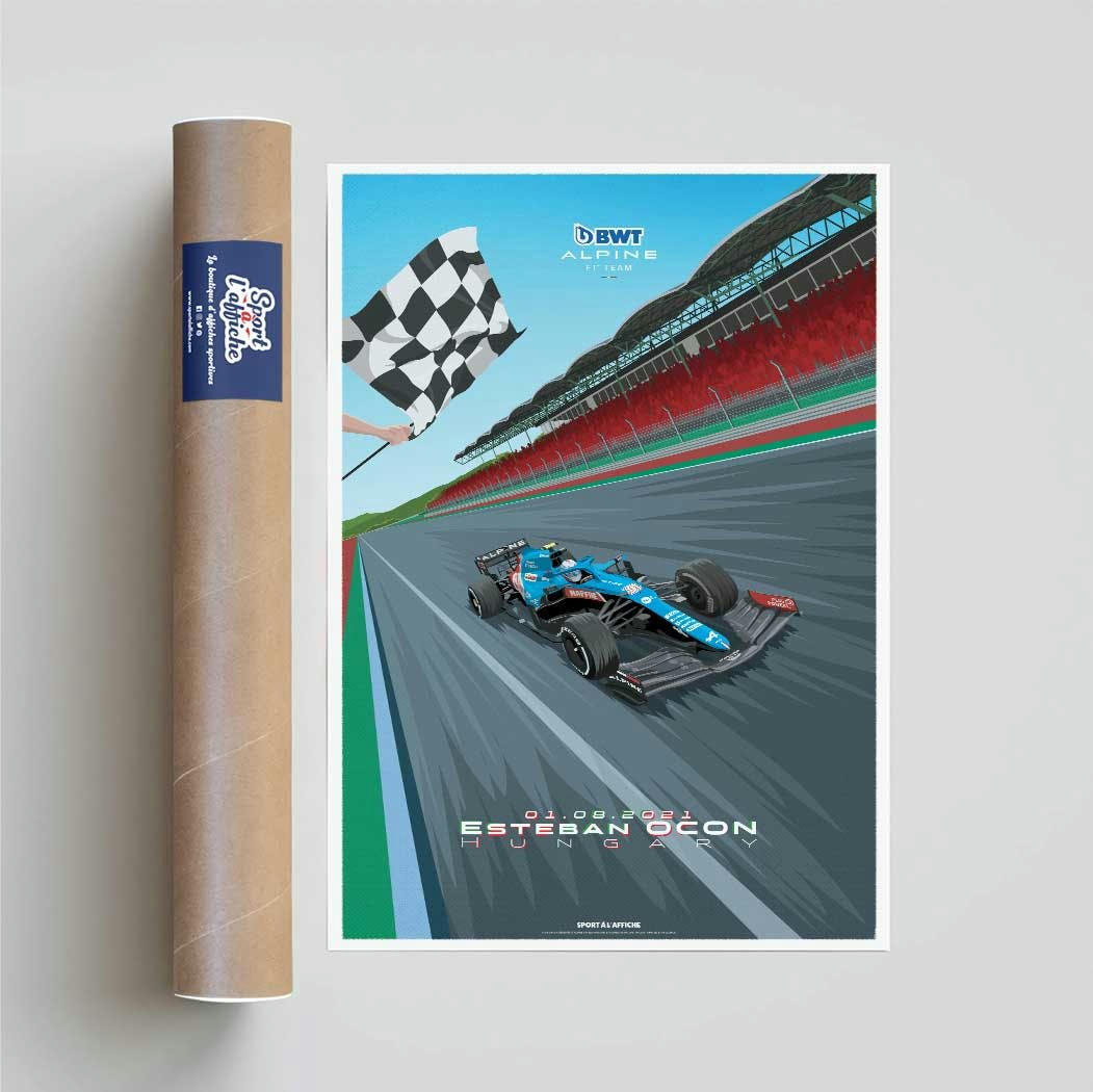 F1 - Affiche BWT Alpine F1 Team - Victoire Ocon Budapest 2021 30x40 cm