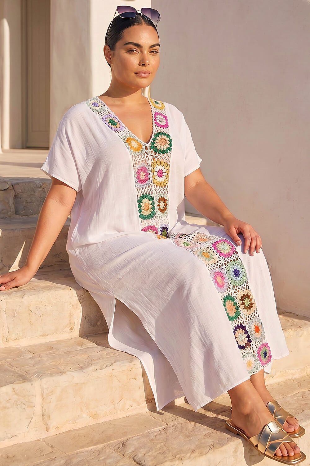 Roman Curve Crochet Detail Midi Dress