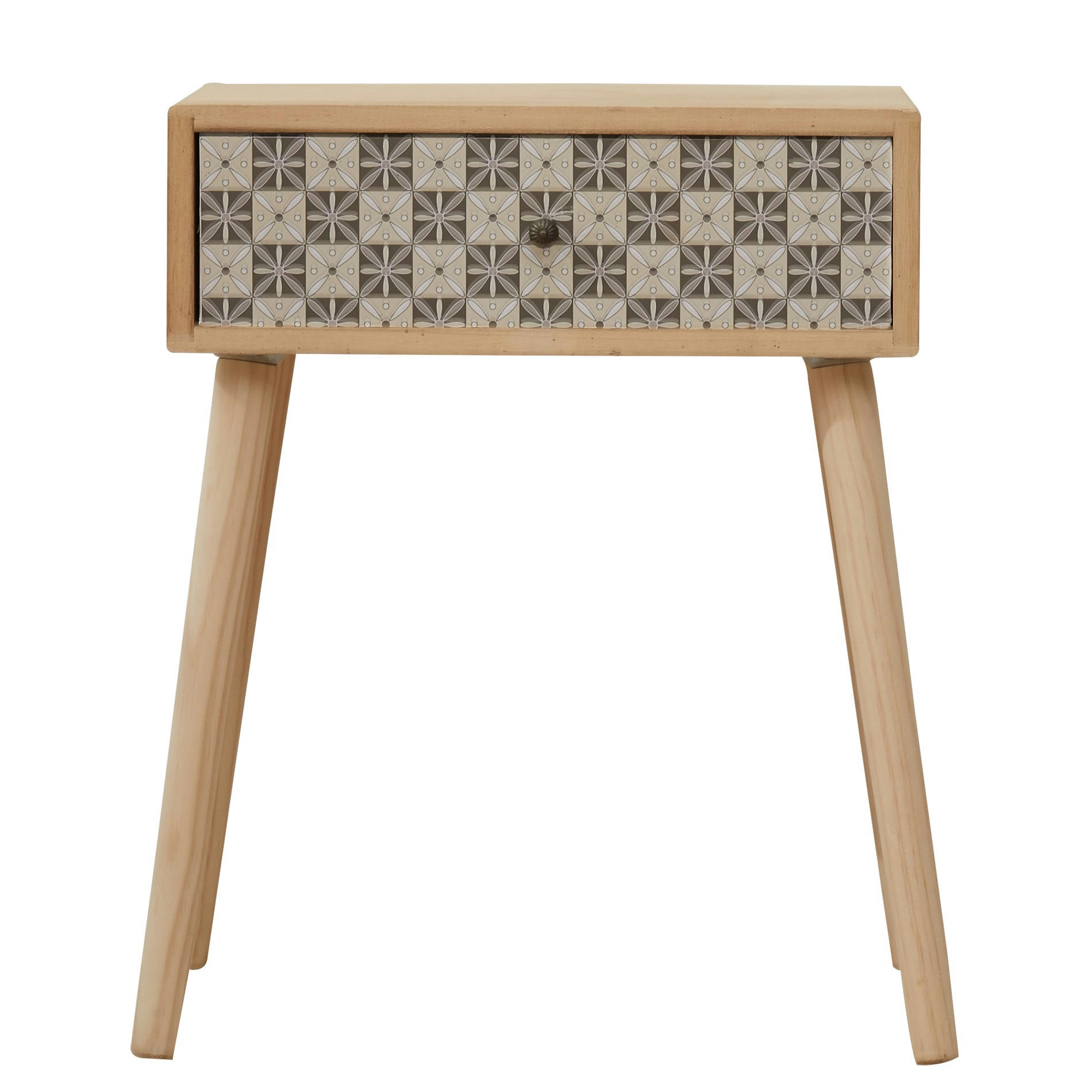 - Table de chevet majolique avec 1 tiroir bois marron