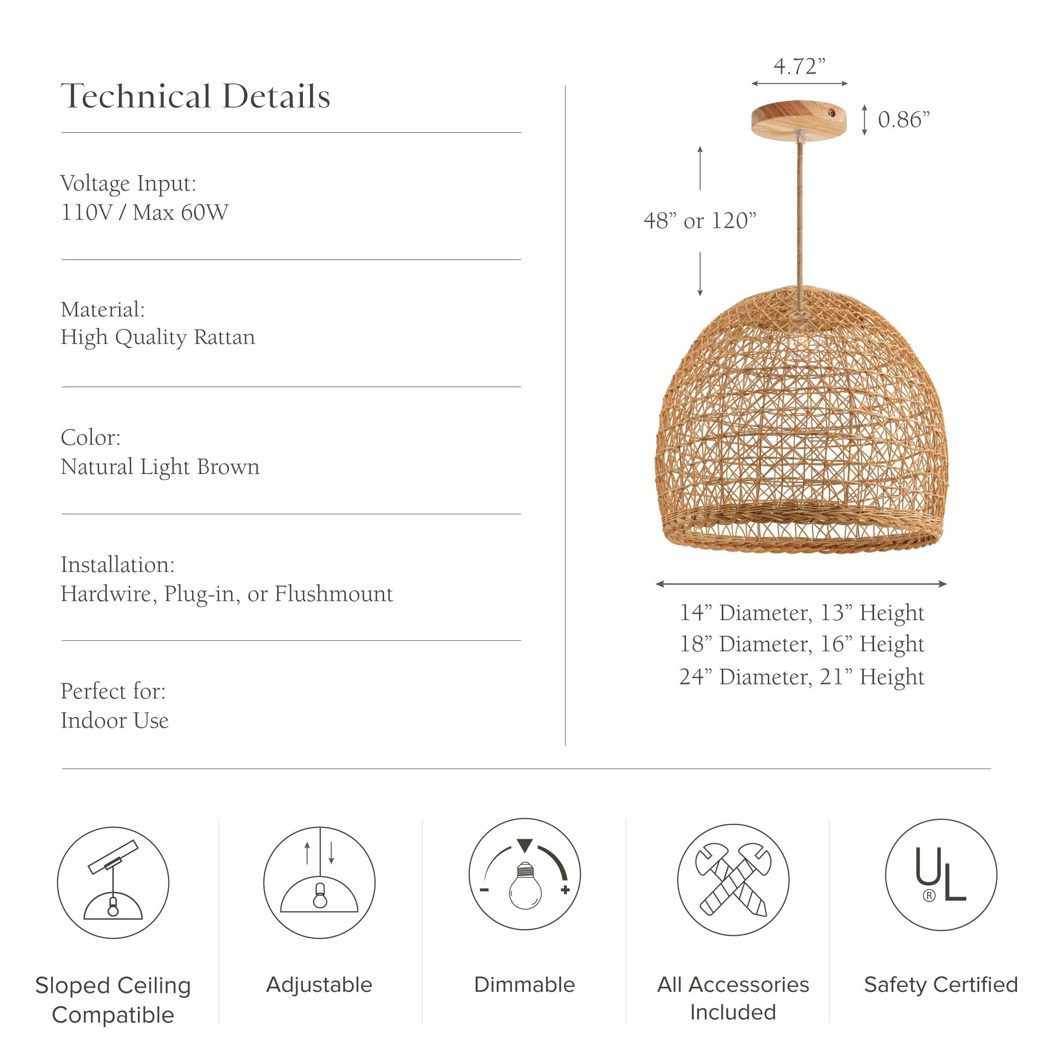 Lumiere Rattan Pendant Light | Boho Woven Hanging Lamp for Bedroom Dining Room Kitchen