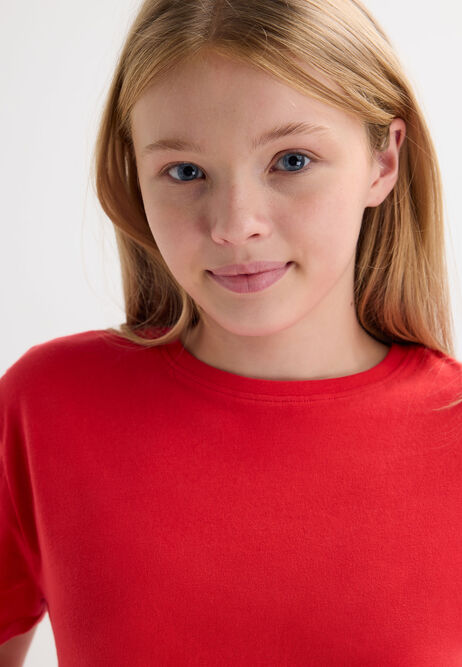 Older Girls Red Cotton Front Knot T-Shirt