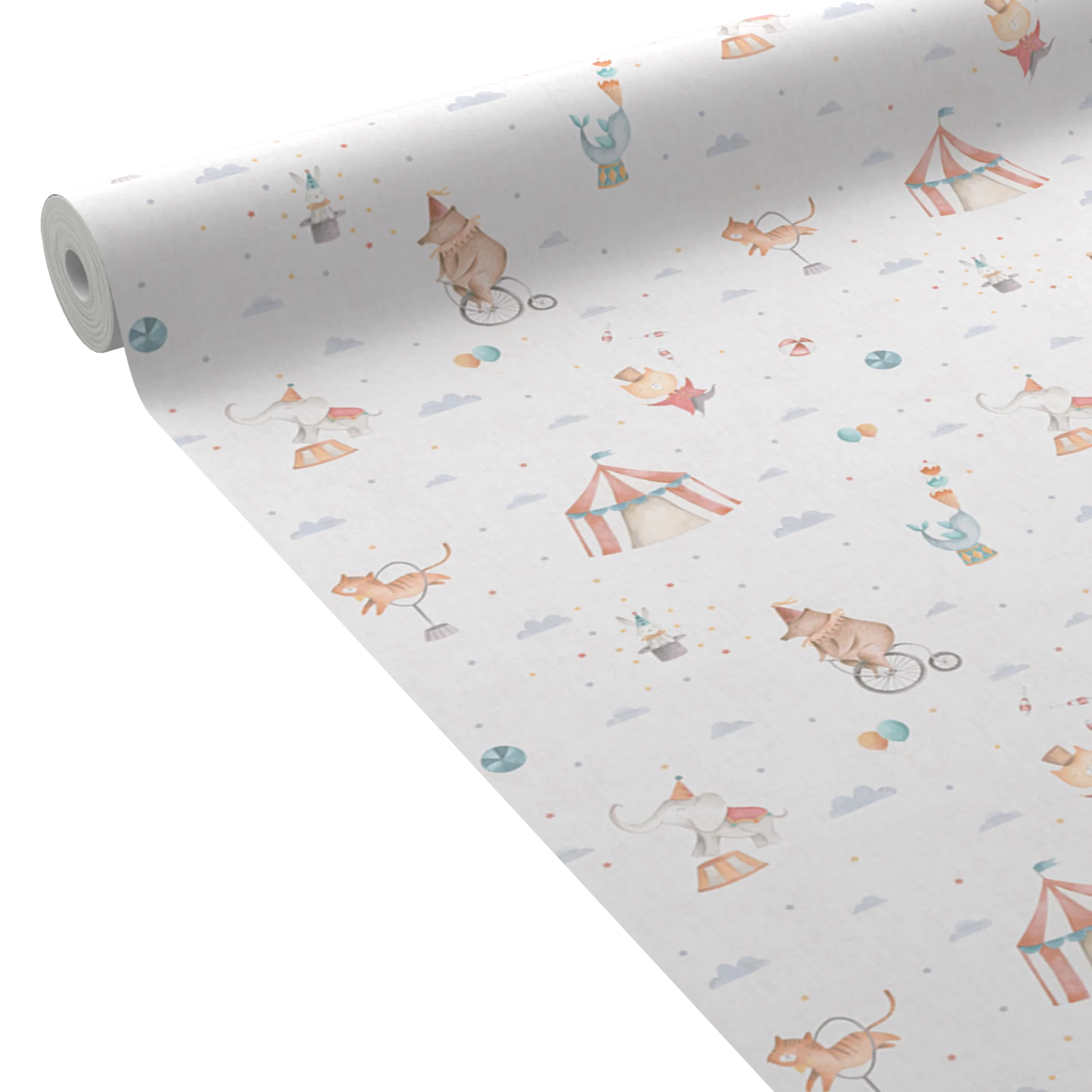 Papier peint intissé CIRCUS coloris blanc et bleu grisé