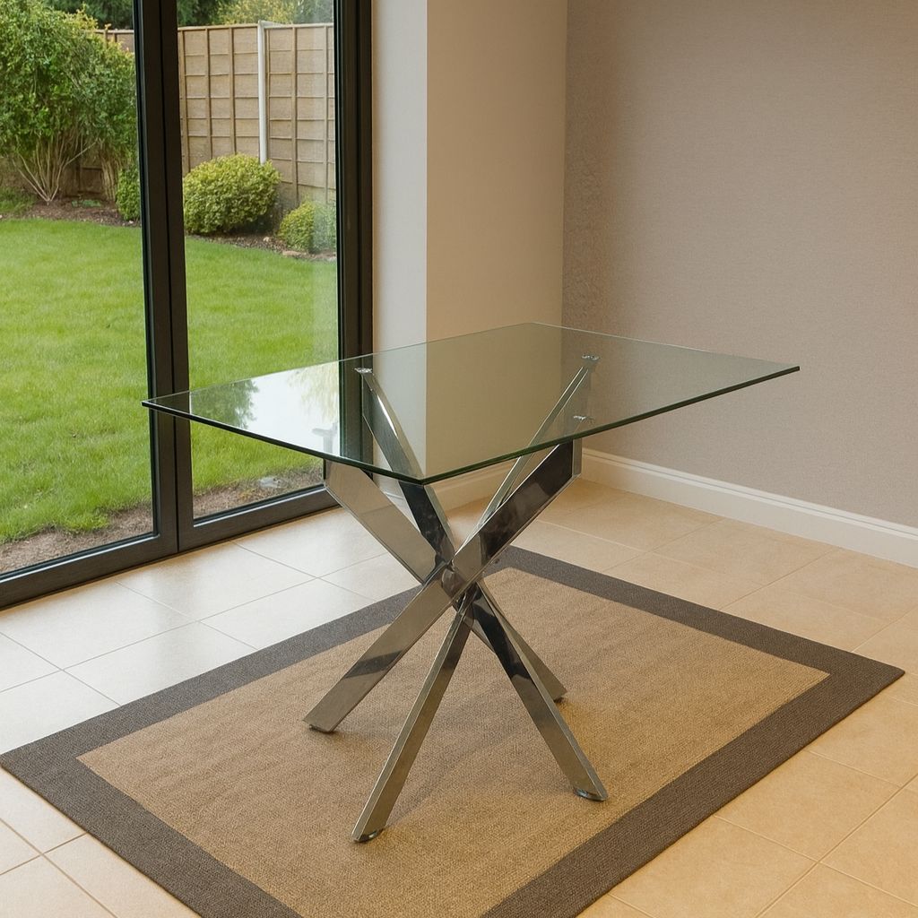 KOSY KOALA Modern Rectangle Glass Dining Table Set With 4 Mustard Gem Pattern Chairs Dining Room Furniture