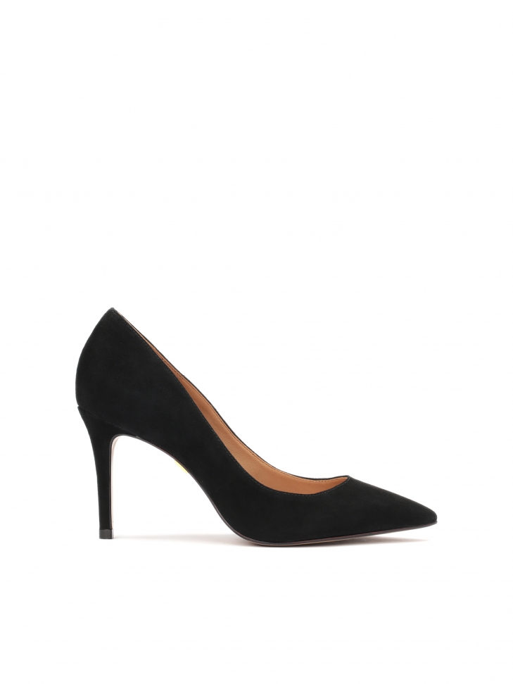 Suede black pumps on a sleek heel