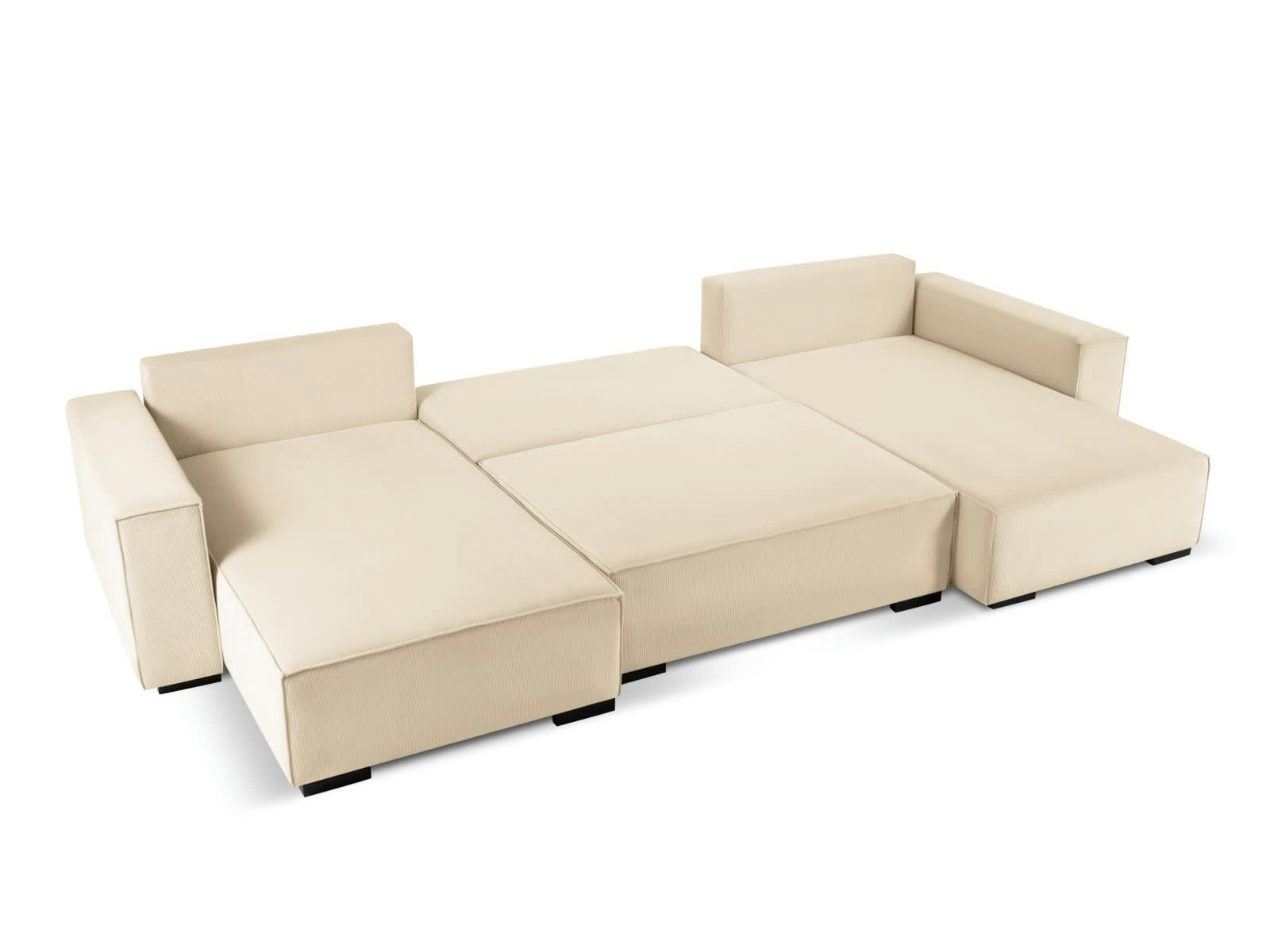 EVELINE - Canapé d'angle réversible 6 places en velours côtelé beige