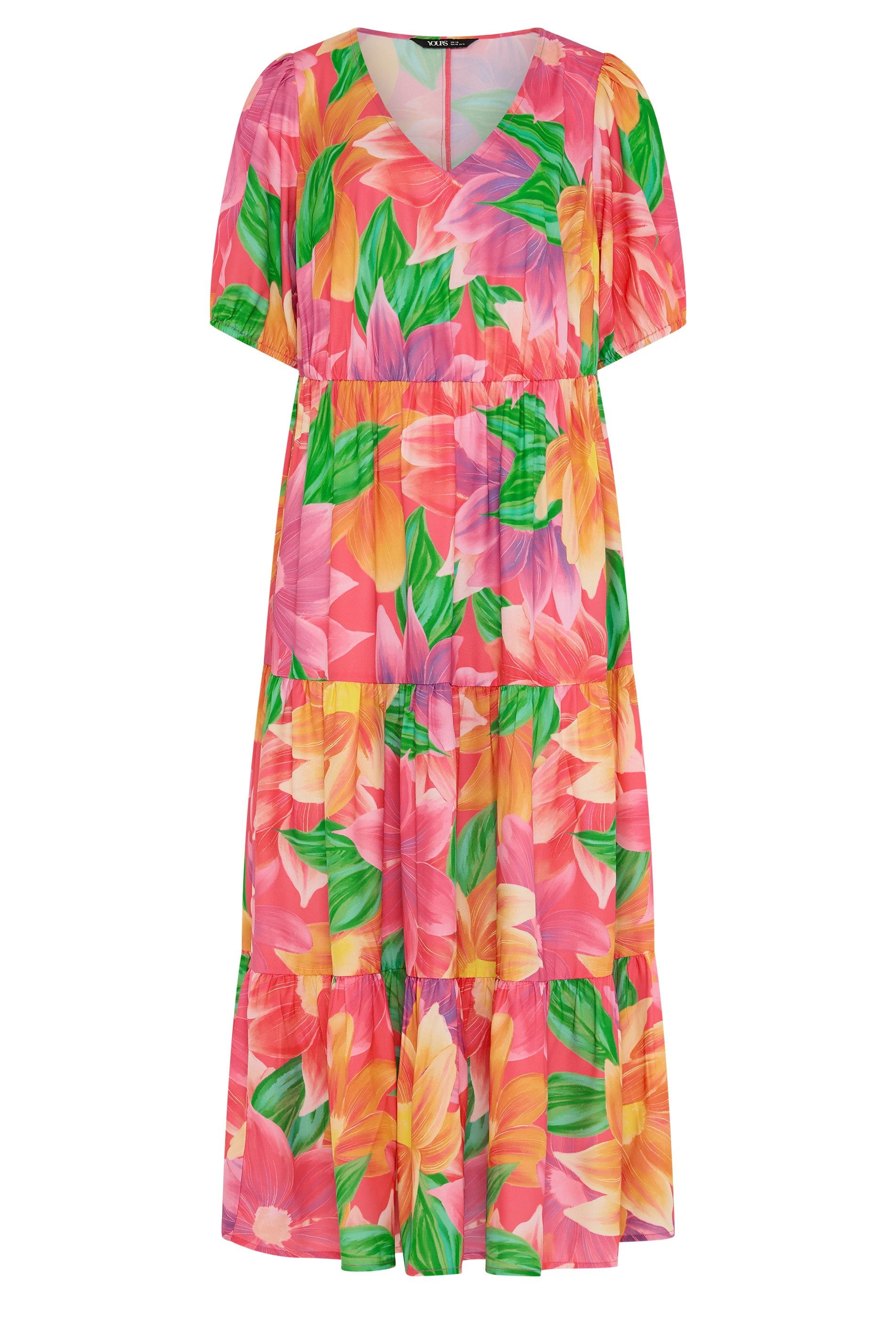 Yours Floral Puff Sleeve Tiered Maxi Dress