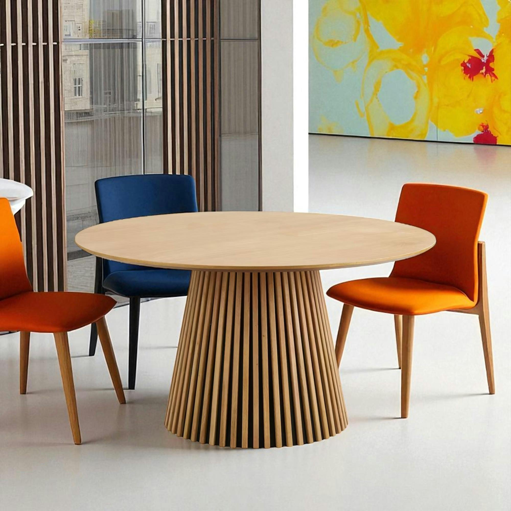 Table ronde en chêne clair avec piètement baguette ø120 cm AMSTERDAM