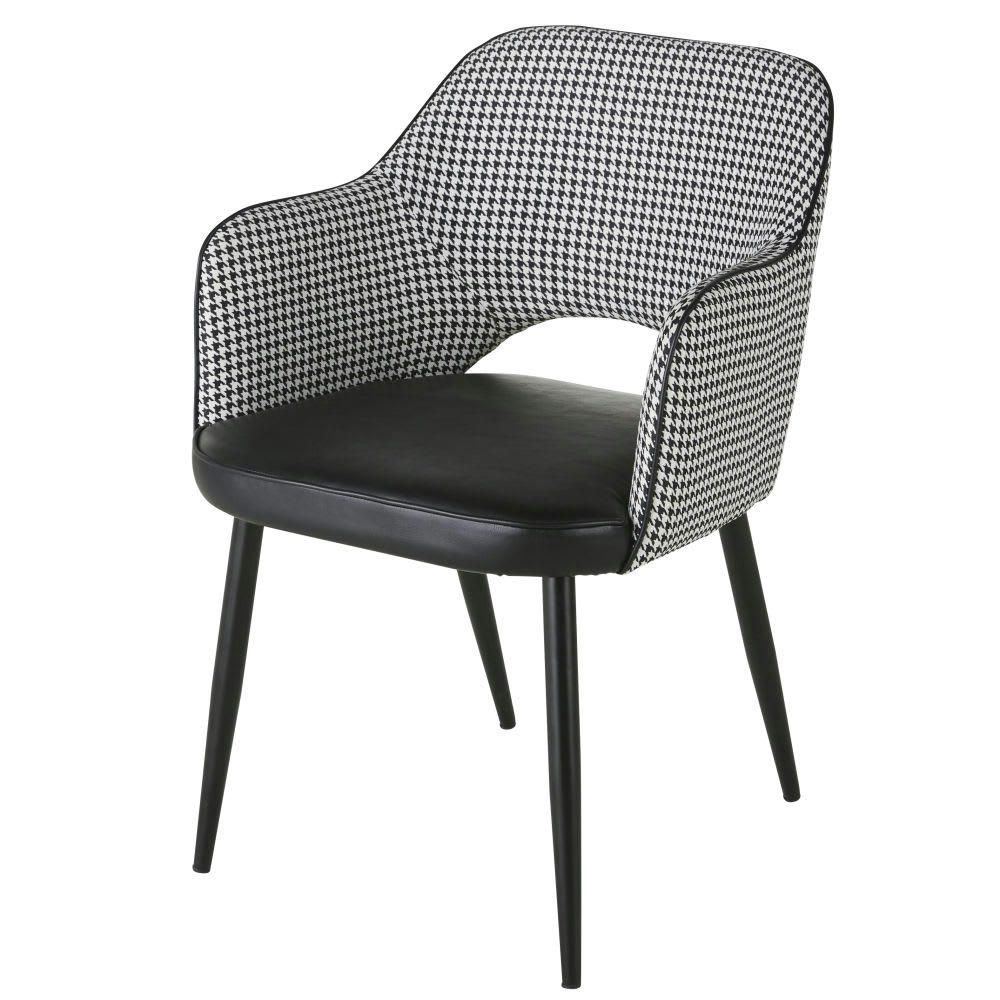 Sacha Business - Fauteuil professionnel en métal noir motif pied de poule
