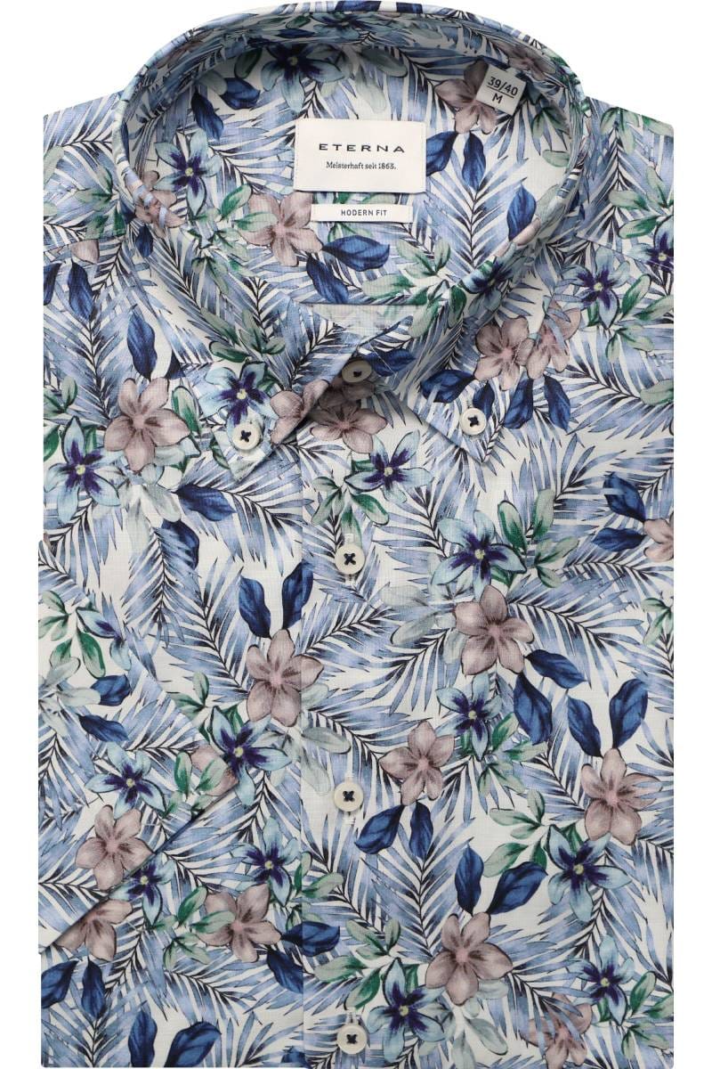 ETERNA Modern Fit Tencel Hemd blau, Bedruckt
