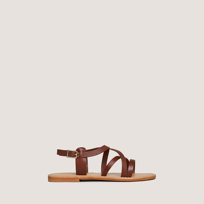 Nu-pieds à brides croiséesen cuir cognac | WISCHIA