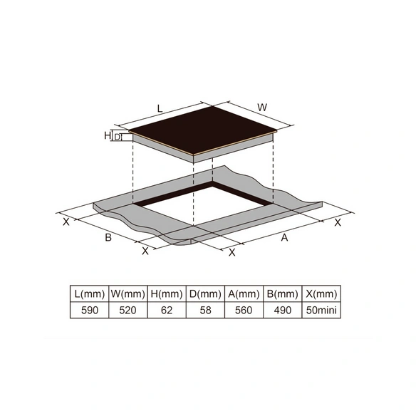 Kochfeld »IN4B-3 G«, schwarz, BxHxT: 59 x 6,2 x 52 cm