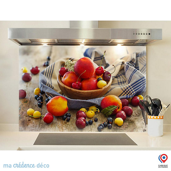 Crédence cuisine fond de hotte fruits rouges - Verre trempé - L 90 cm x H 70 cm - MaCrédenceDéco