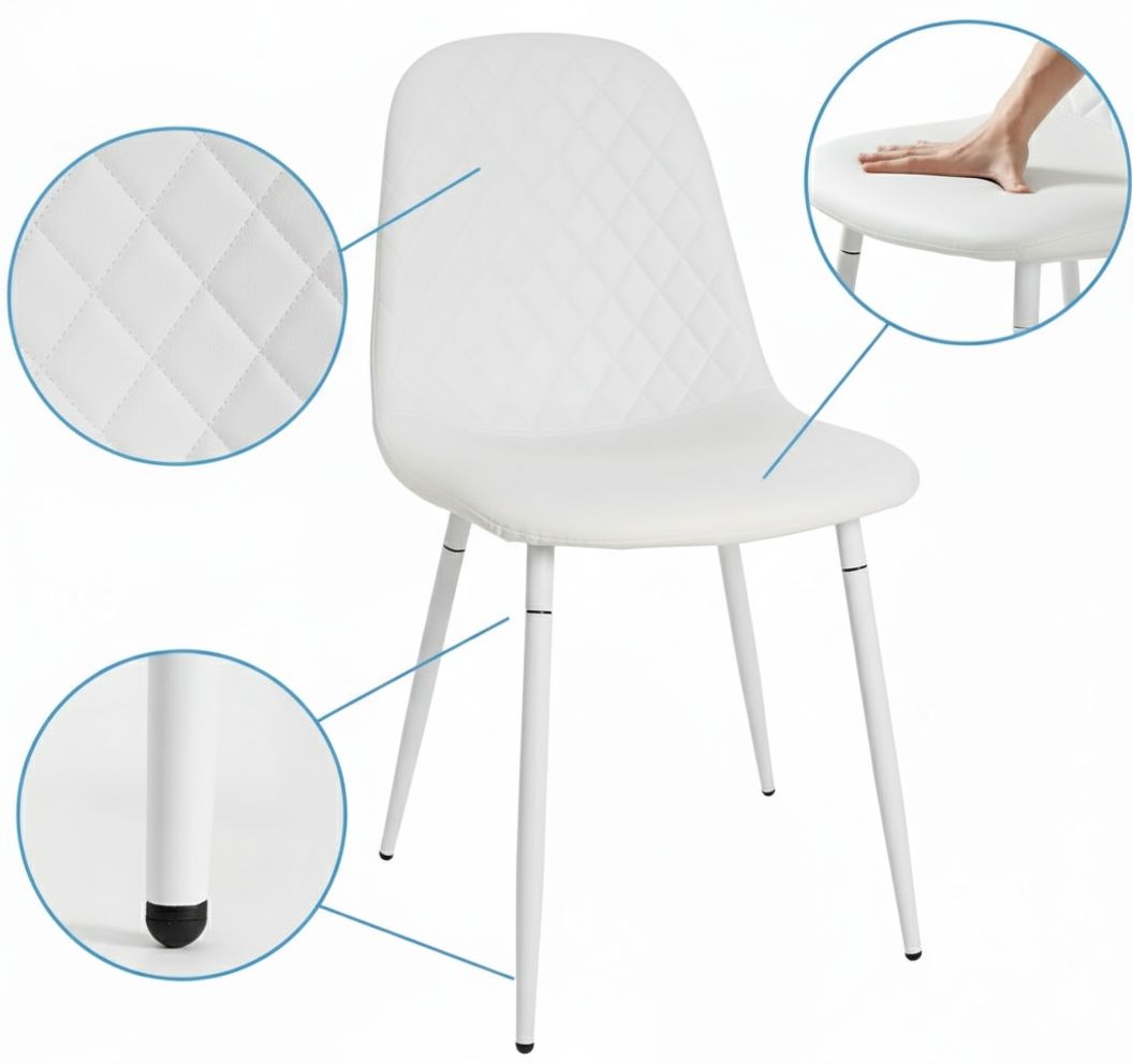 KOSY KOALA Modern Round Dining Table With 4 White Faux Leather Chairs