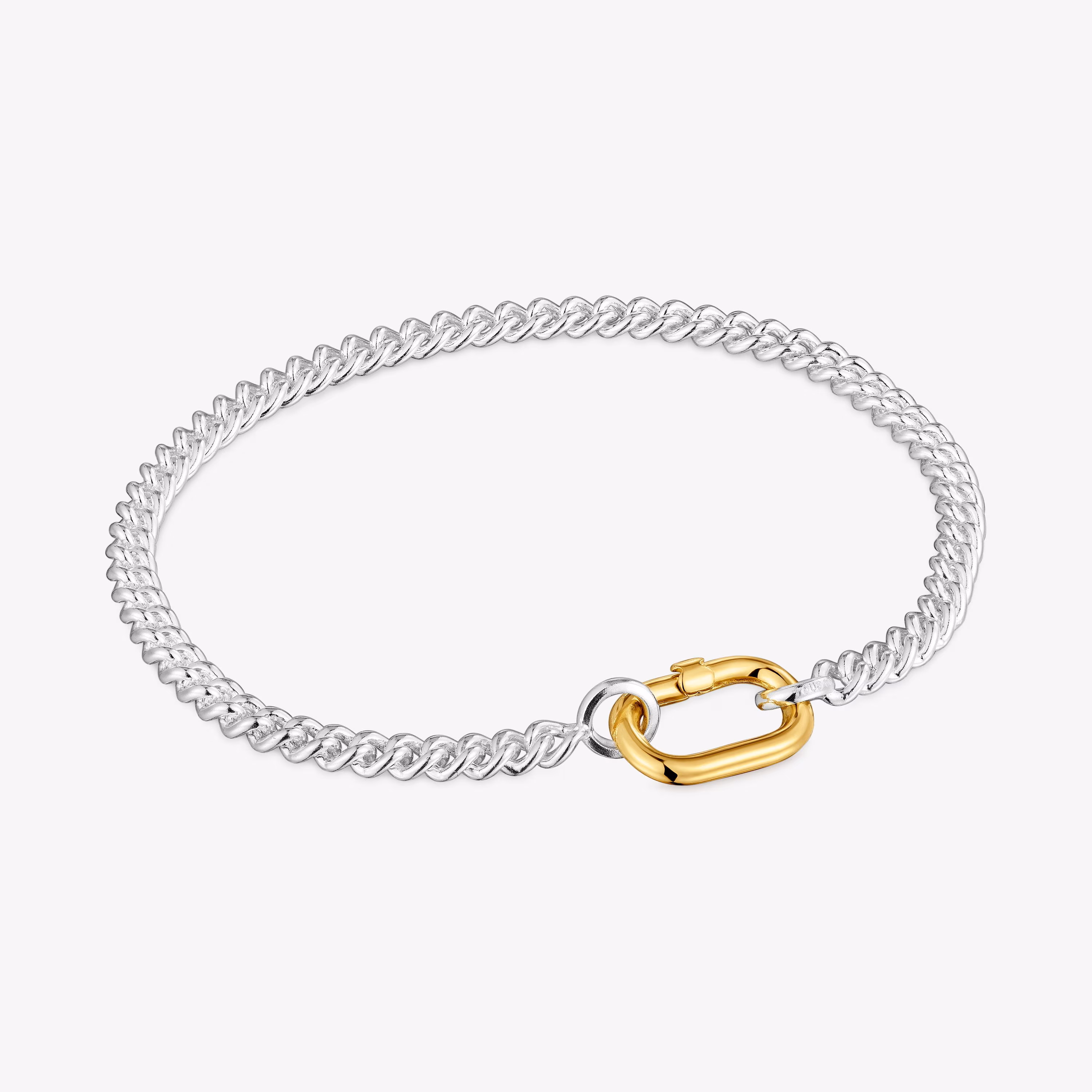 Pulsera de plata con anilla bicolor Hold Oval