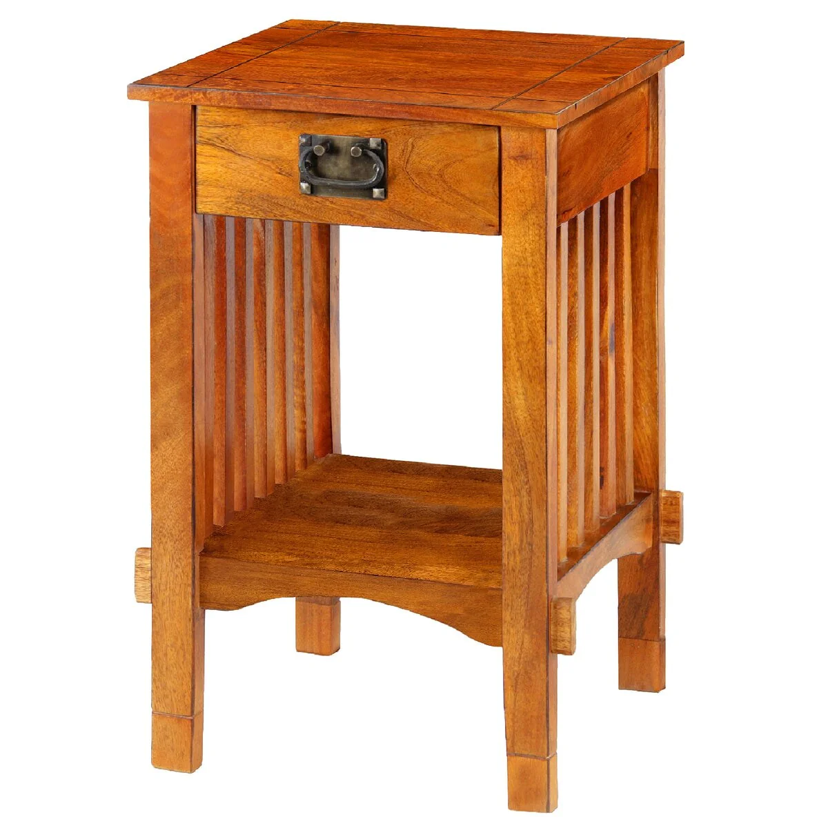 Spacious Mango Wood Nightstand with Slatted Side Panels