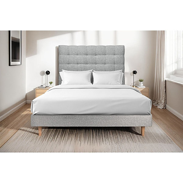 Lit avec tête de lit capitonnée et sommier kit- Lit en bois massif