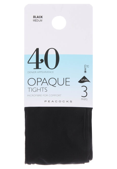 Women Black 3 Pack 40 Denier Opaque Tights