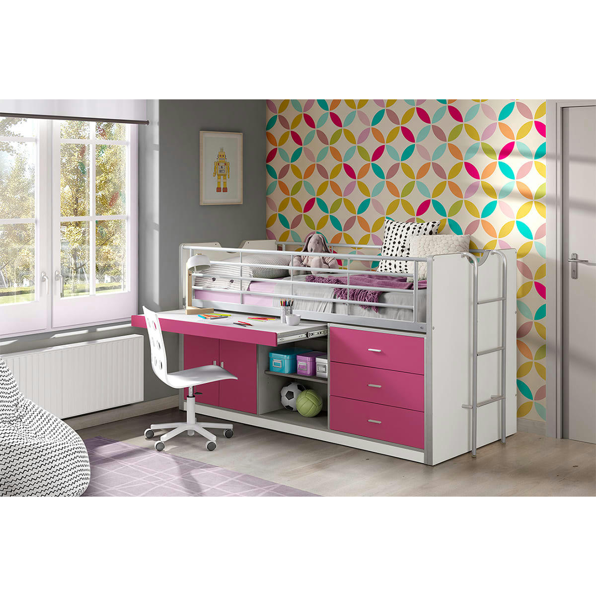 BONNY - Lit combiné 95 90x200 sommier inclus fuchsia